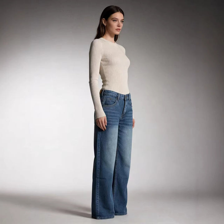 Women high-waisted wide-leg jeans with tonal side seam and faded gradient Mune Fashion
