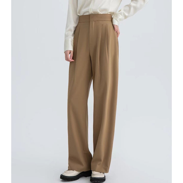 Women High-Waisted Pleated Cuff Pants with Wide Leg Mune Fashion