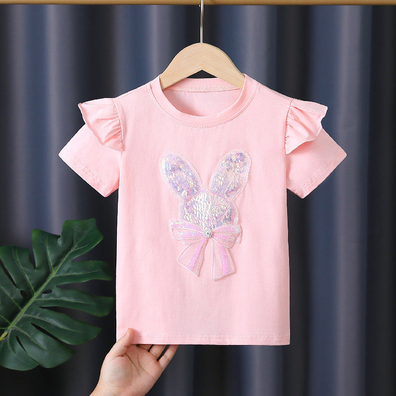 Girl's T-shirt with embroidered bunny and ruffle details Mune Fashion