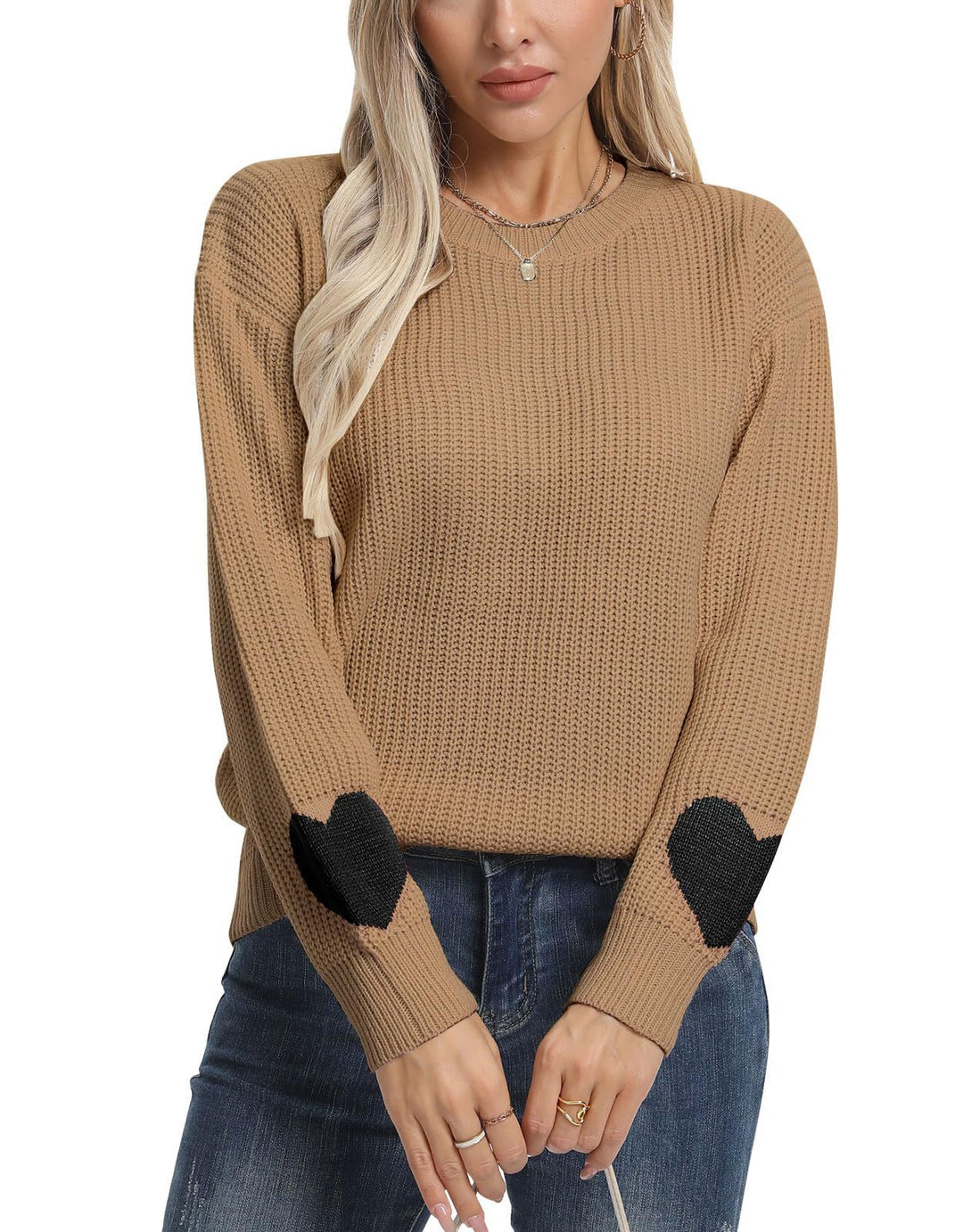Ladies' Fashionable Knit Sweater with Heart Details