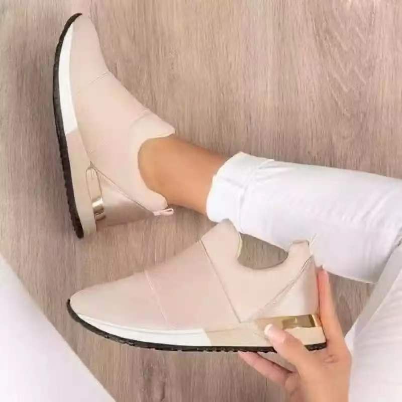Women's Slip-On Wedge Sneakers with Hidden Wedge and Metallic Heel Accent Mune Fashion