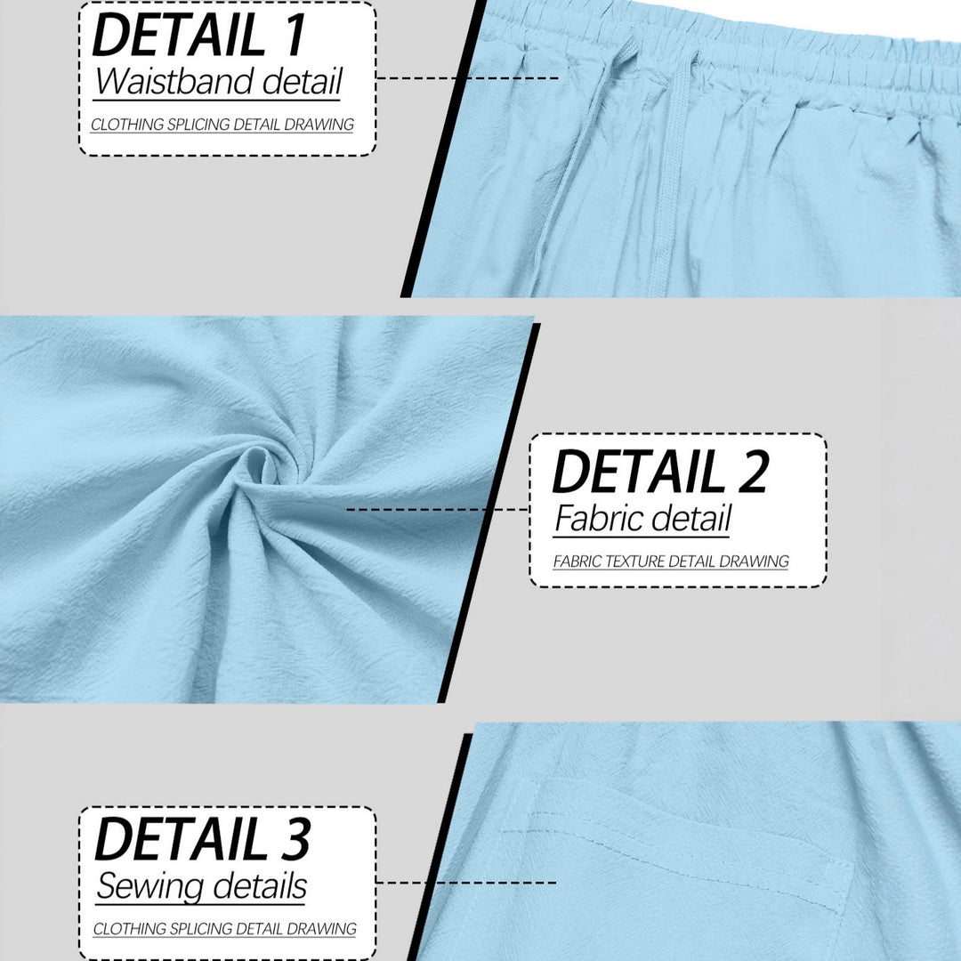 Men's casual linen-cotton pants with elastic waistband and drawstring Mune Fashion