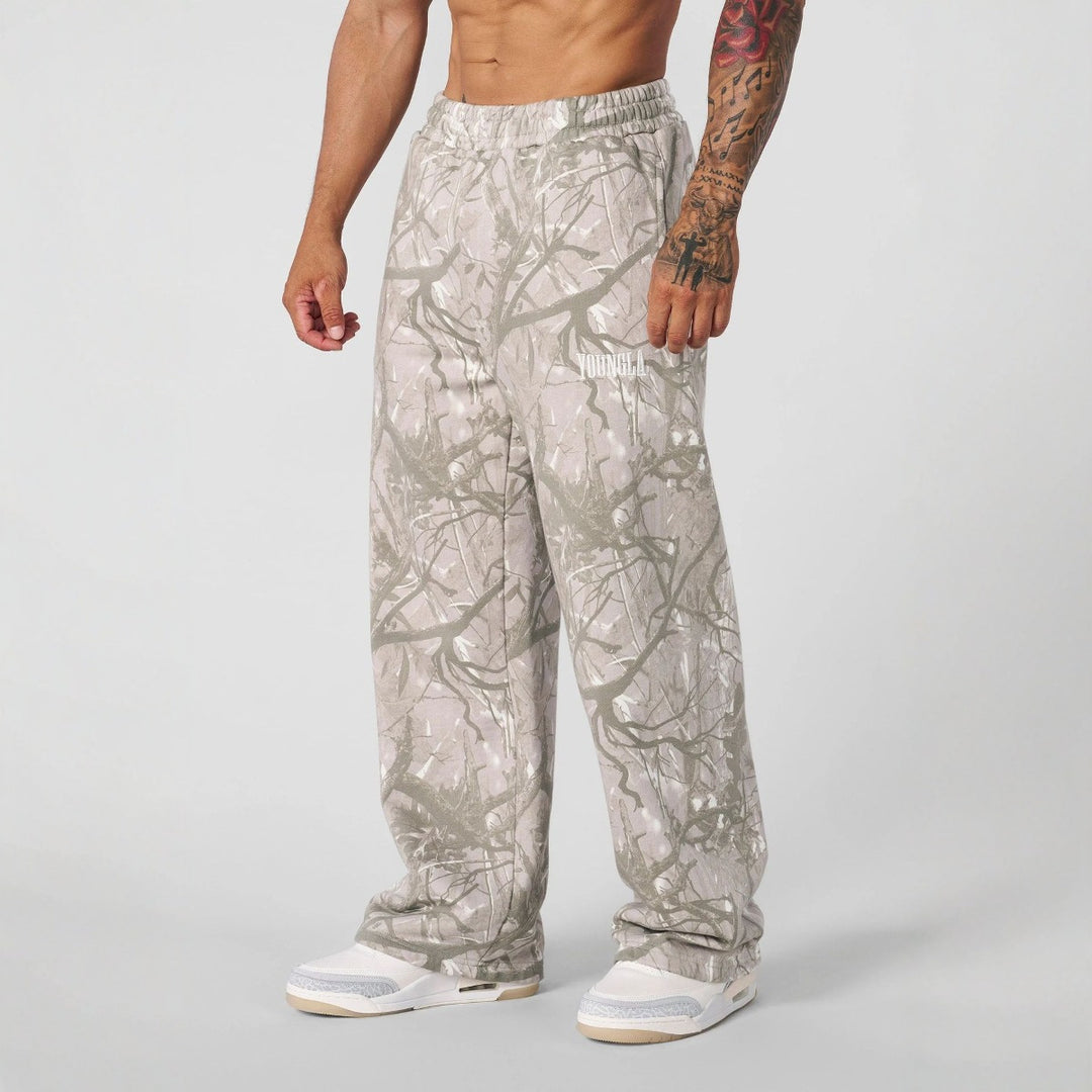Men's Loose Camouflage Jogging Pants with Elastic Comfort Waistband and Thigh Logo Mune Fashion
