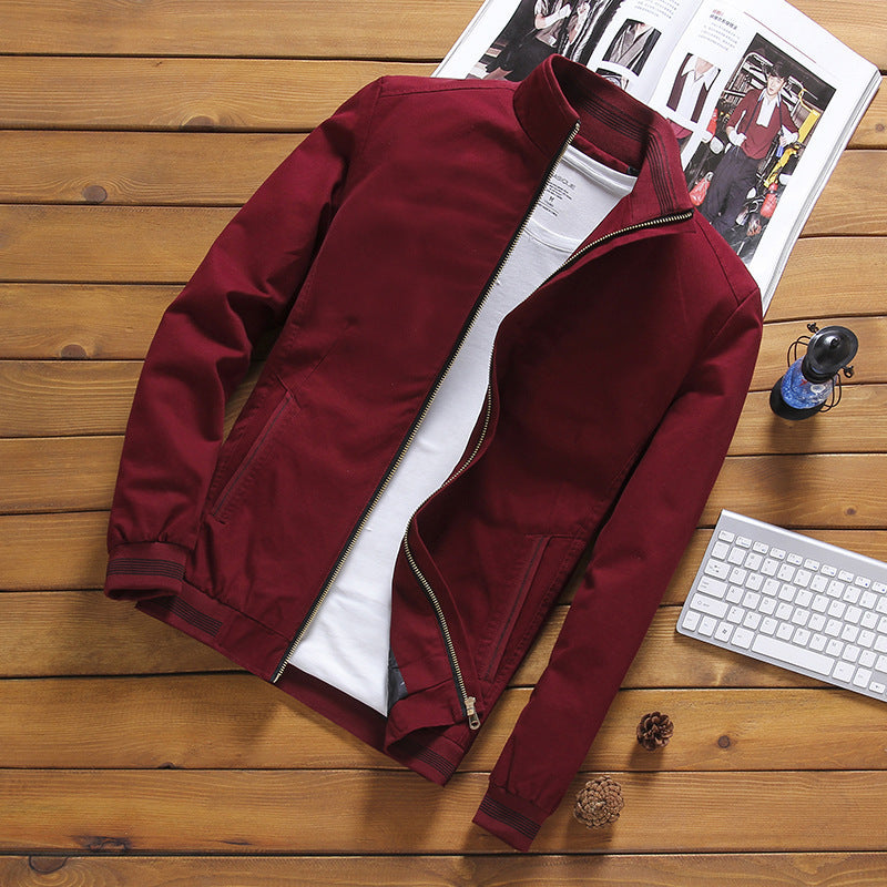 Men's Casual Canvas Blouson with Stand-Up Collar, Zipper and Ribbed Cuffs Mune Fashion