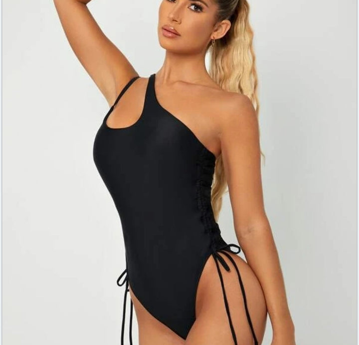 Women's One-Sided Swimsuit with Stylish Cut-Out and Adjustable Lace-Up Details Mune Fashion