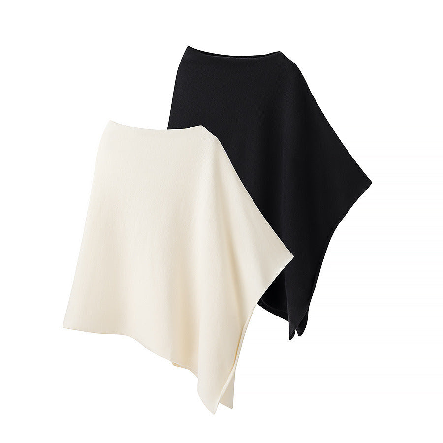 Women's nan asymmetrical knit poncho with a light fall, open side section, and fine structure Mune Fashion