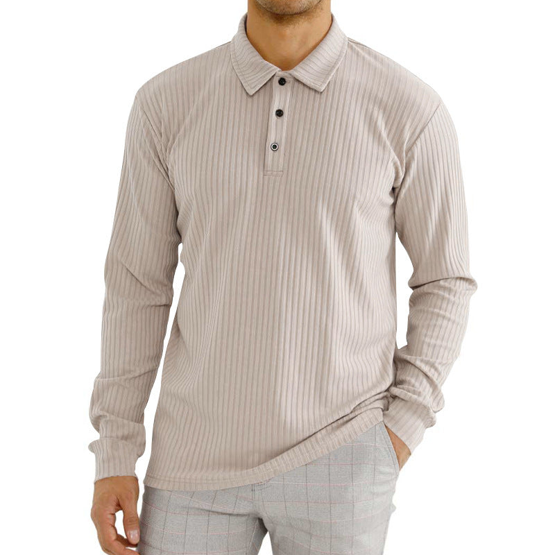 Men's nano ribbed long sleeve polo shirt with fine ribbed texture, classic collar, and elastic hem Mune Fashion