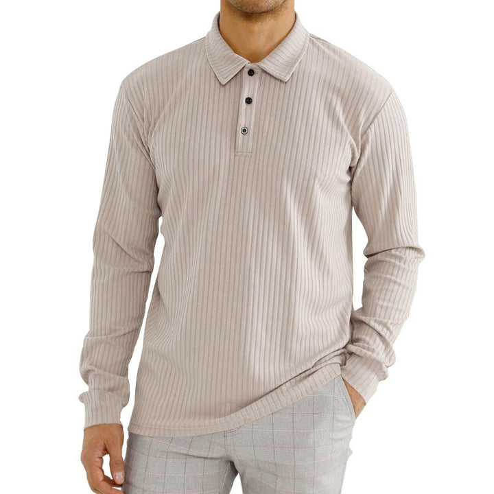 Men's nano ribbed long sleeve polo shirt with fine ribbed texture, classic collar, and elastic hem Mune Fashion
