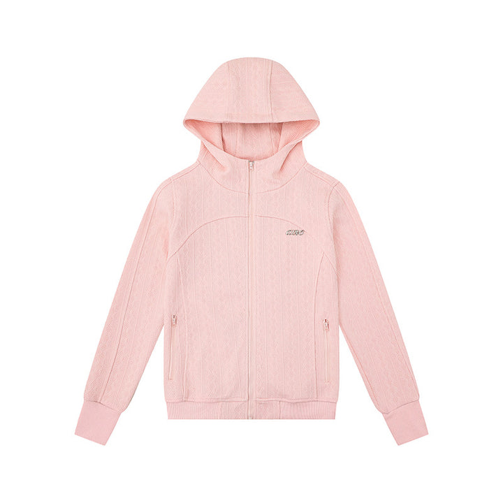 Women's hooded cardigan with cable knit pattern, full zip and side pockets Mune Fashion