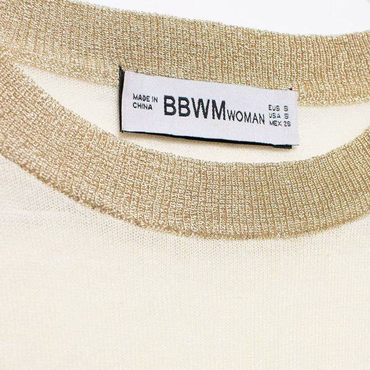 Women's lightweight striped fine-knit sweater with metallic Lurex stripe and round neck Mune Fashion