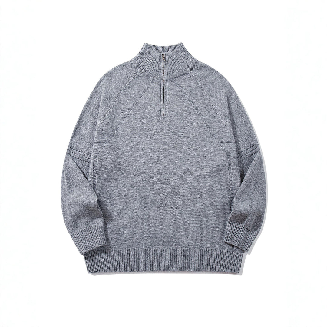 Unisex Halfzip Knit Sweater with High Ribbed Collar and Raglan Sleeves Mune Fashion