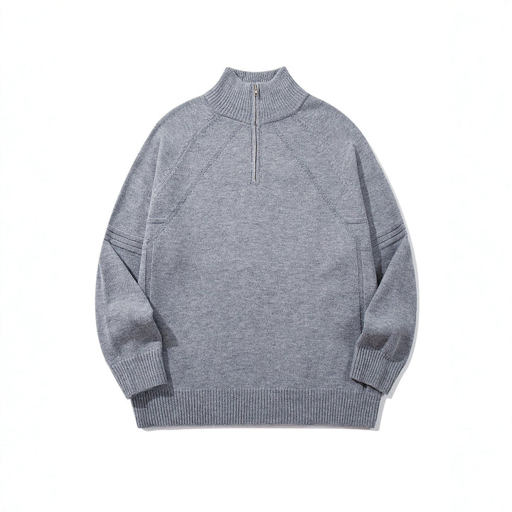 Unisex Halfzip Knit Sweater with High Ribbed Collar and Raglan Sleeves Mune Fashion