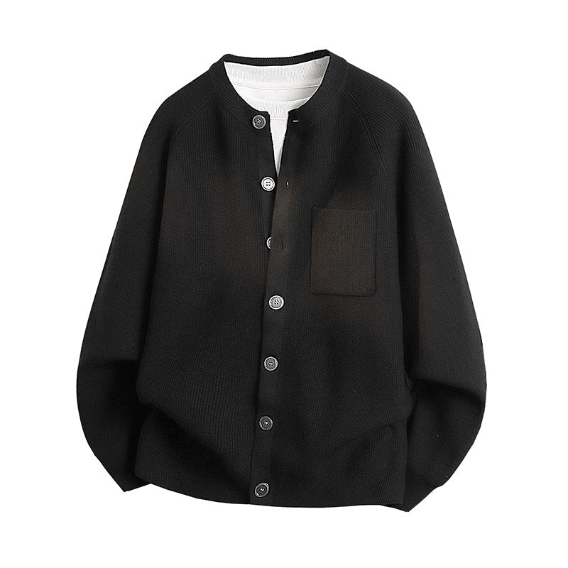 Unisex Light Fine Knit Cardigan with Round Neck, Chest Pocket and Raglan Sleeves Mune Fashion