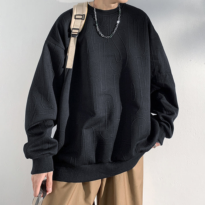 Men's Oversized Structured Knit Sweatshirt with Embossed Tone-on-Tone Lettering Mune Fashion