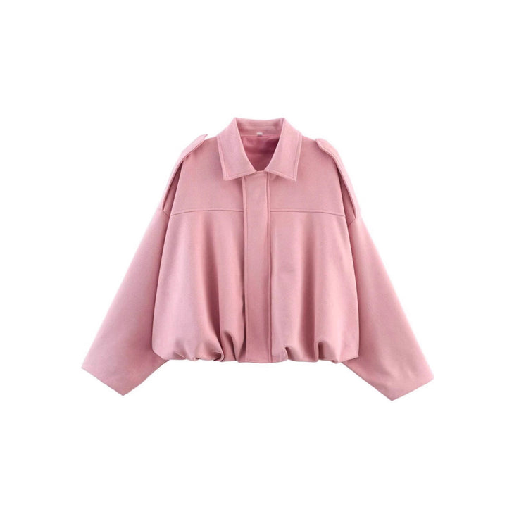 Women's Oversized Short Jacket with Balloon Hem, Shoulder Pads and Concealed Front Placket Mune Fashion