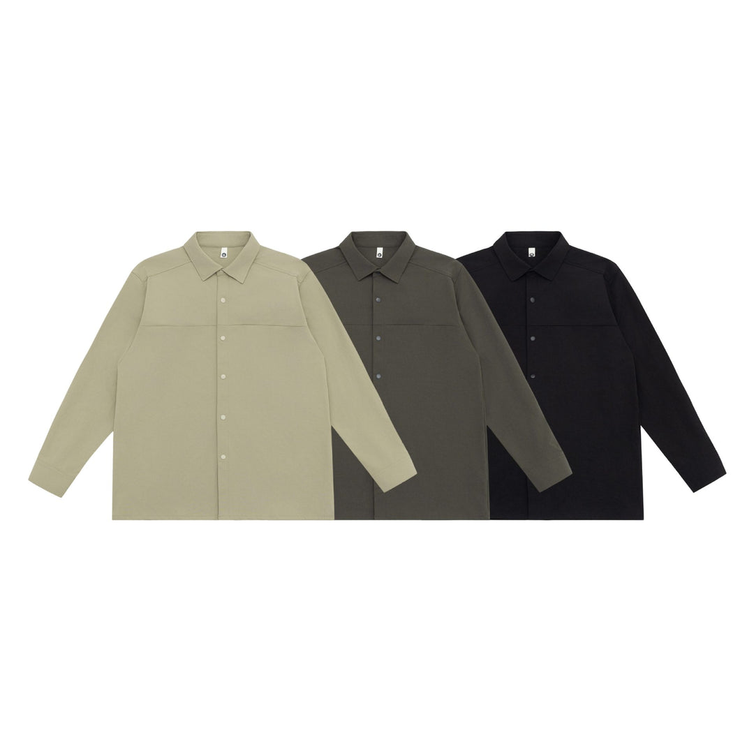 Unisex Longline Shirt Jacket in Boxy Cut made of heavy sweat quality with concealed snap button placket Mune Fashion