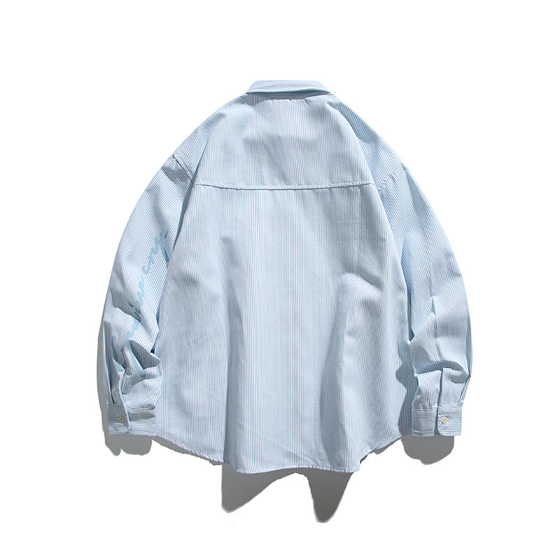 Unisex Oversize Stripe Shirt in Boxy Cut with Chest Pocket and Classic Kent Collar Mune Fashion