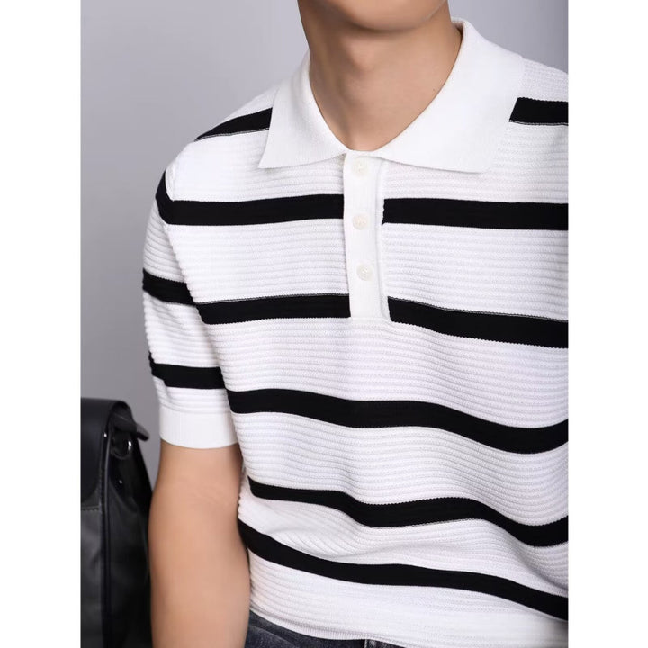 Men's Fashion Short Sleeve Polo Shirt with Knitted Pattern Mune Fashion