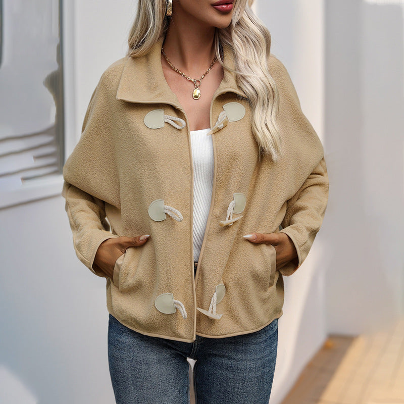Women's Short Cut Teddy Fleece Jacket with Toggle Closures Mune Fashion