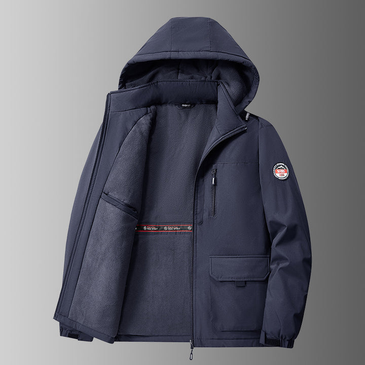 Men's light padded softshell winter jacket with teddy lining, adjustable hood and multifunctional pockets Mune Fashion