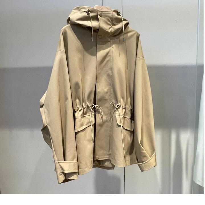 Women's Oversized Hooded Jacket with Drawstring, Flap Pockets and Two-Way Zipper Mune Fashion