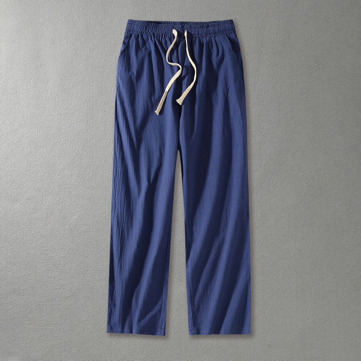 Men's linen pants with elastic waistband and drawstring straight leg Mune Fashion