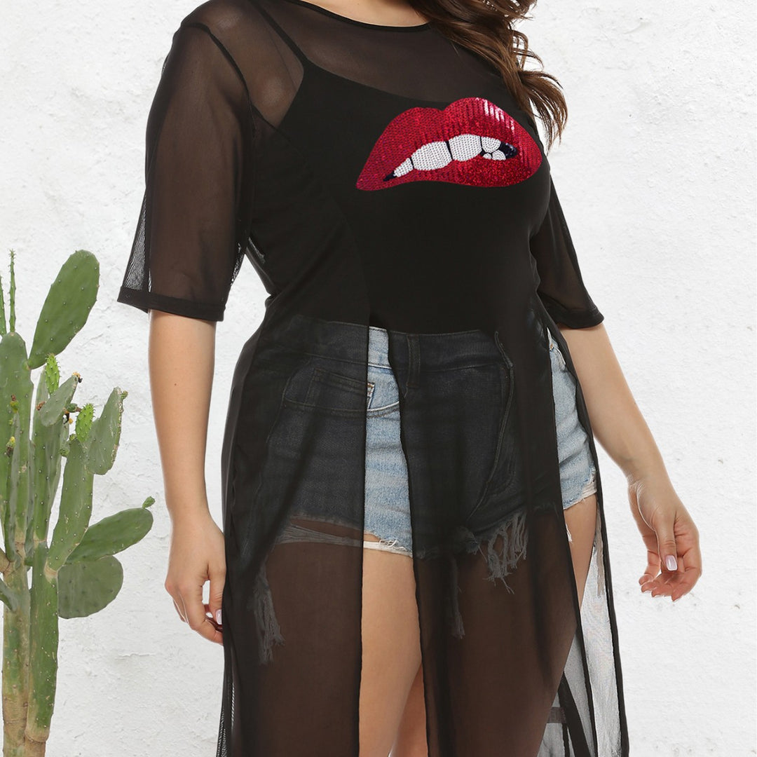 Women's airy beach cover-up with sheer inserts and creative graphic design Mune Fashion