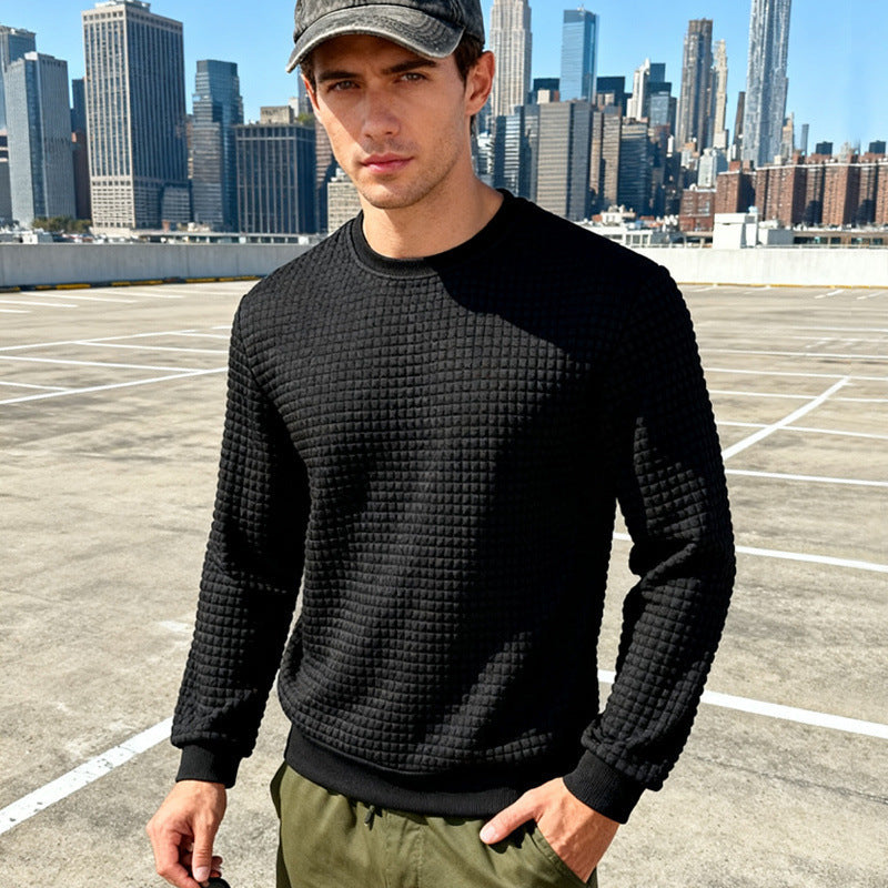 Men's textured waffle knit sweater made of cotton blend with round neckline Mune Fashion