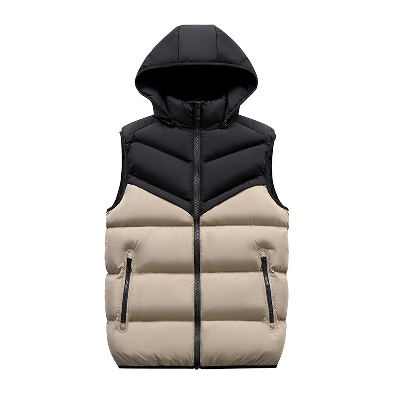 Men's Padded Hooded Vest with Thermal Insulation, Stand-Up Collar & Zipper Pockets Mune Fashion