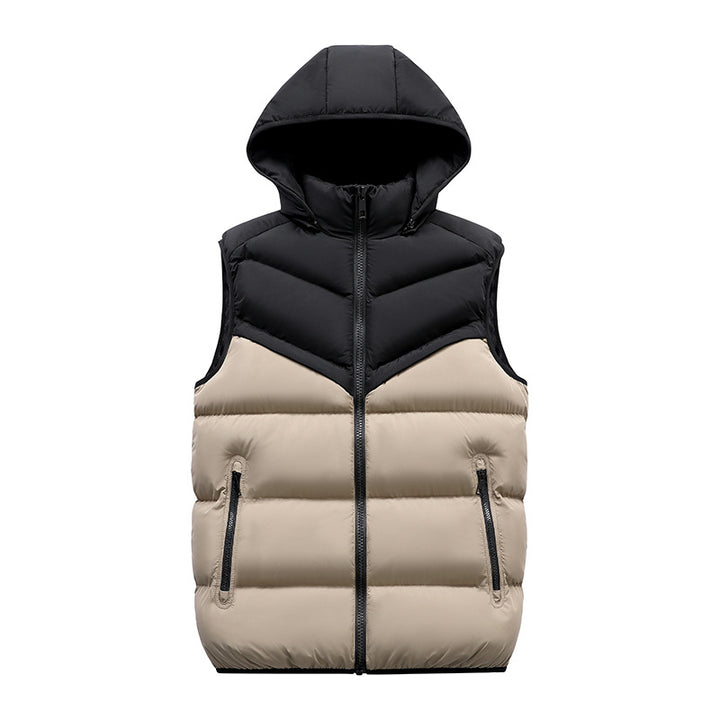 Men's Padded Hooded Vest with Thermal Insulation, Stand-Up Collar & Zipper Pockets Mune Fashion