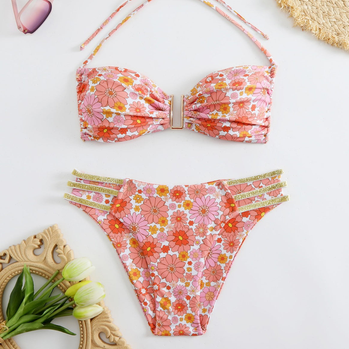 Women’s bikini set with floral design and golden accents Mune Fashion