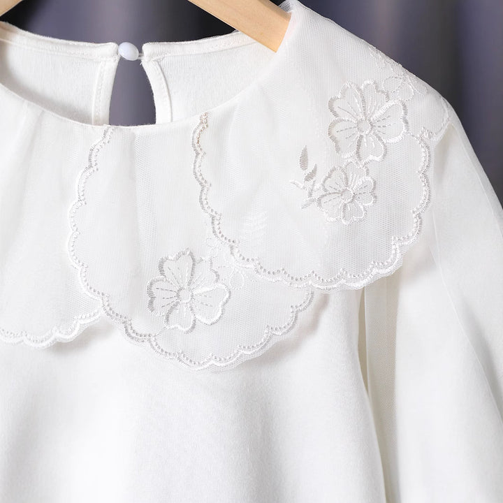 Girl elegant blouse with floral lace appliqués Mune Fashion