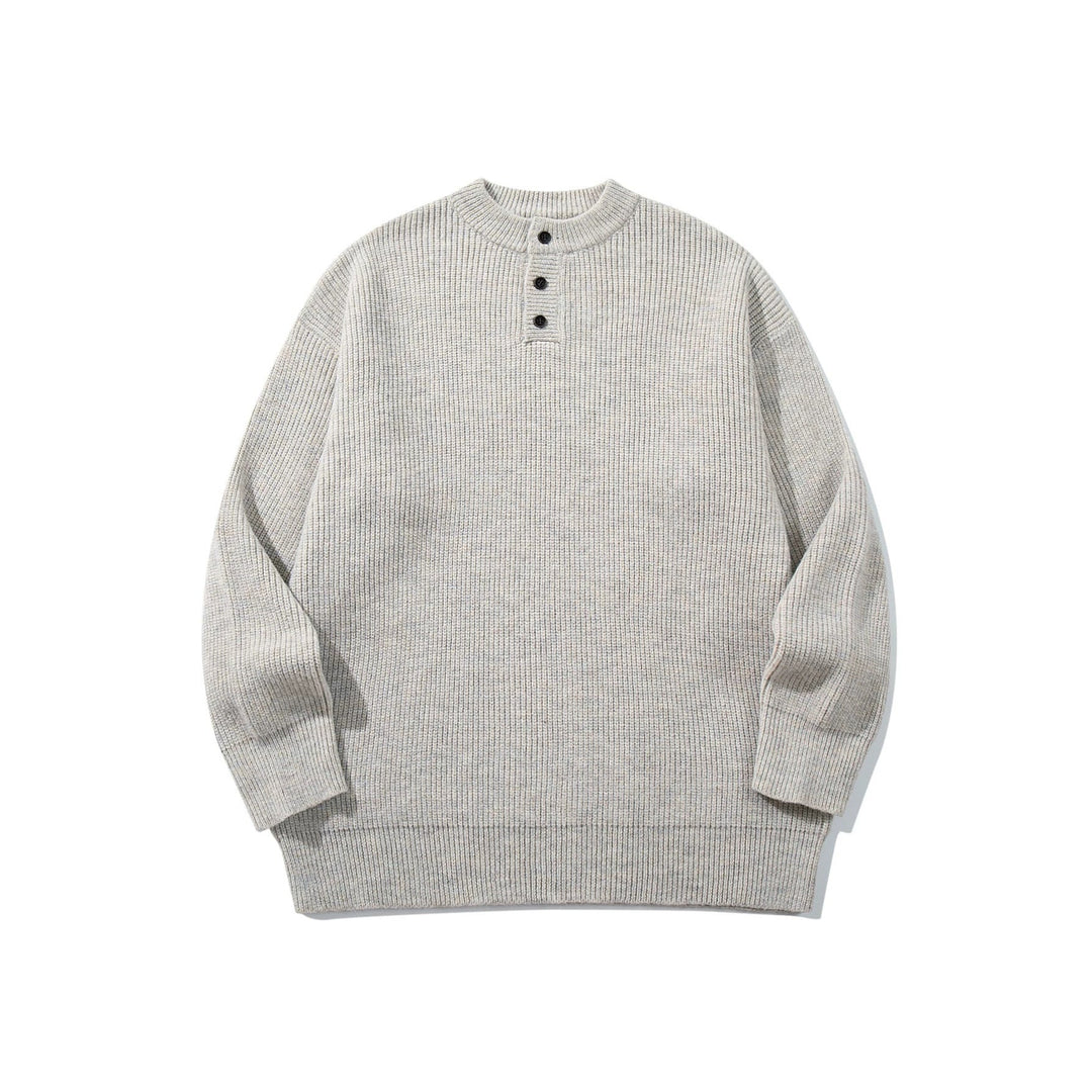 Men's chunky knit henley pullover with half button placket and ribbed cuffs Mune Fashion