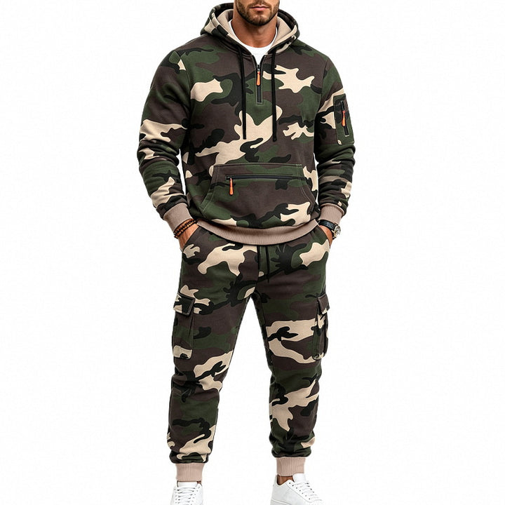 Men's Two-Piece Camouflage Tracksuit Set with Hoodie Sweatshirt and Cargo Joggers Mune Fashion