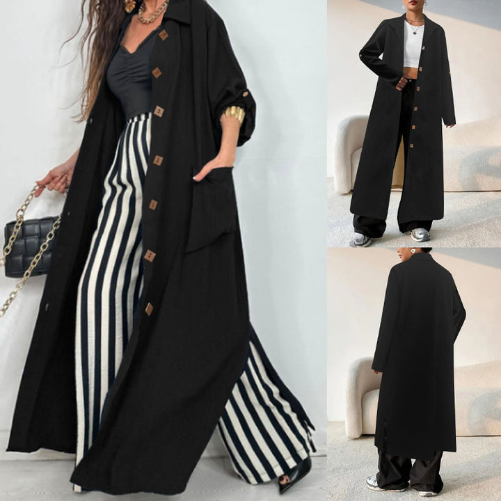 Women's Longline Coat with Shirt Collar and Oversized Silhouette Mune Fashion