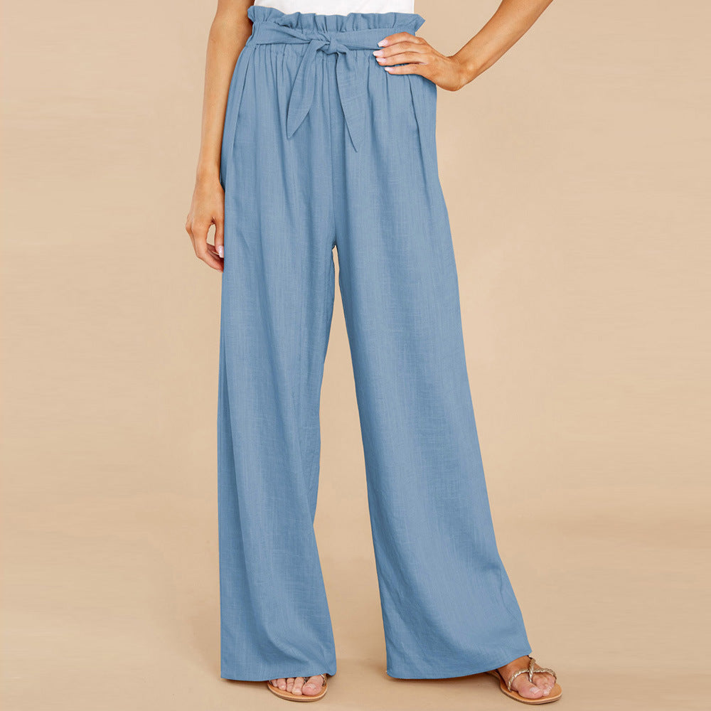 Women's linen pants with paperbag waistband and wide leg Mune Fashion