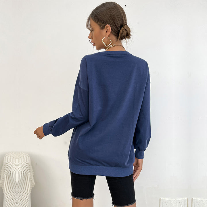 Women's Oversized Sweatshirt with College Print, Round Neckline and Ribbed Cuffs Mune Fashion