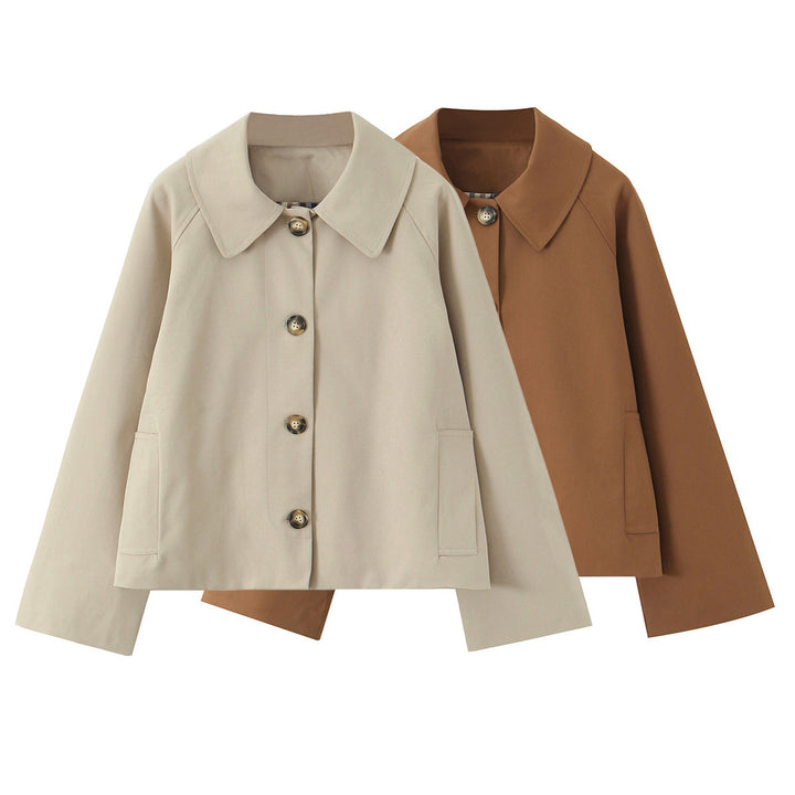 Women's Short Boxy Jacket with Wide Shirt Collar and Continuous Button Placket Mune Fashion
