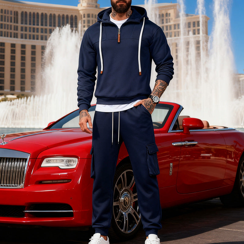 Men's casual fleece tracksuit with half zipper and cargo pockets Mune Fashion