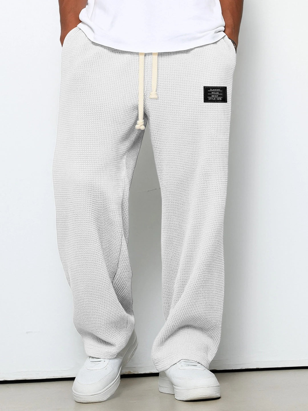 Men's casual waffle knit lounge pants with drawstring and straight cut Mune Fashion