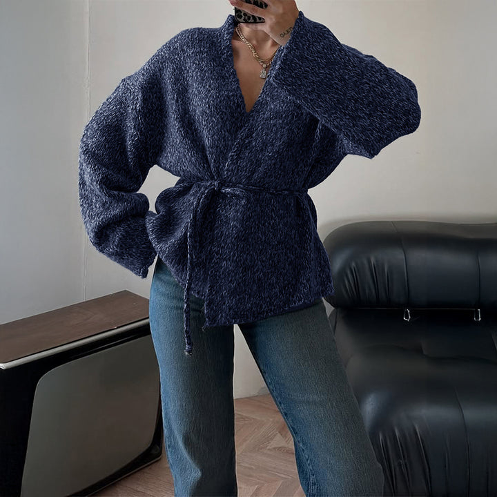Women nan oversized Bouclé cardigan with waist belt and kimono sleeves Mune Fashion