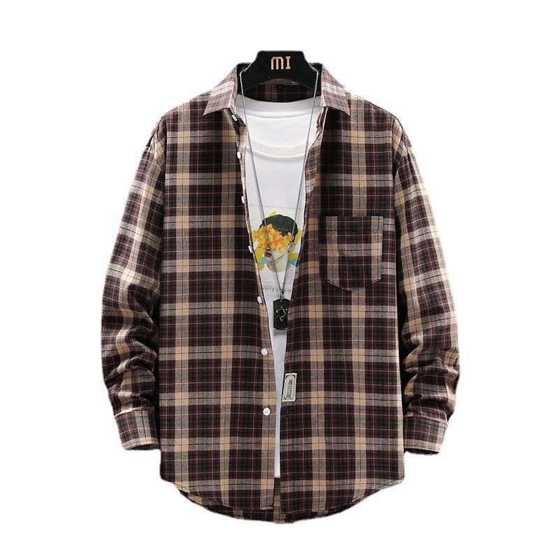 Men's brushed cotton flannel shirt plaid wide cut with breast pocket Mune Fashion