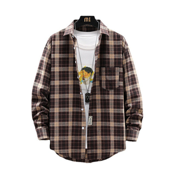 Men's brushed cotton flannel shirt plaid wide cut with breast pocket Mune Fashion