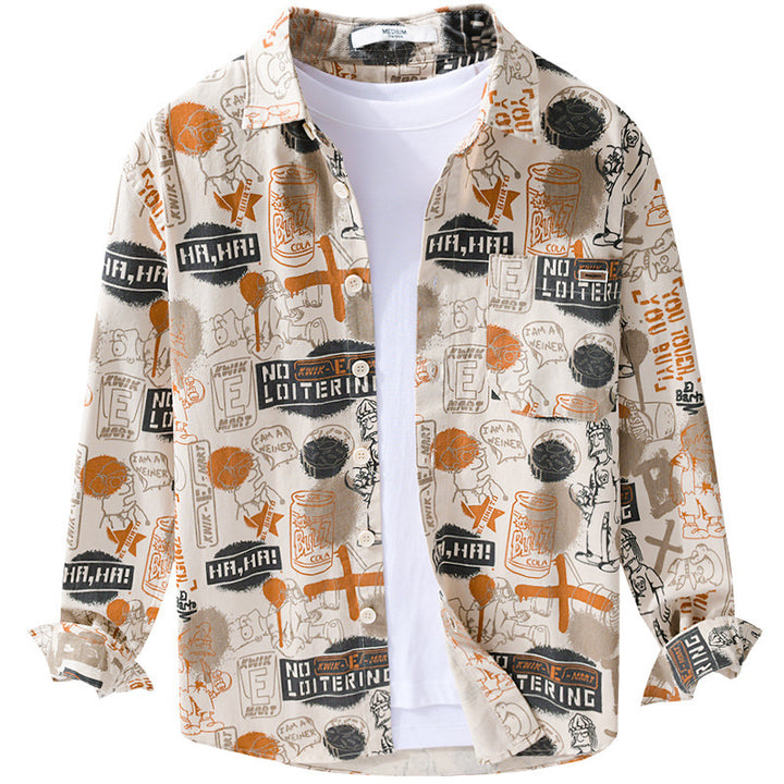 Men's Artistic Graphic Overshirt in Relaxed Layering with Allover Sketch Print and Soft-Touch Cotton Mix Mune Fashion
