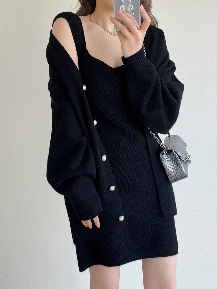 Women's knitted dress with open knit cardigan Mune Fashion