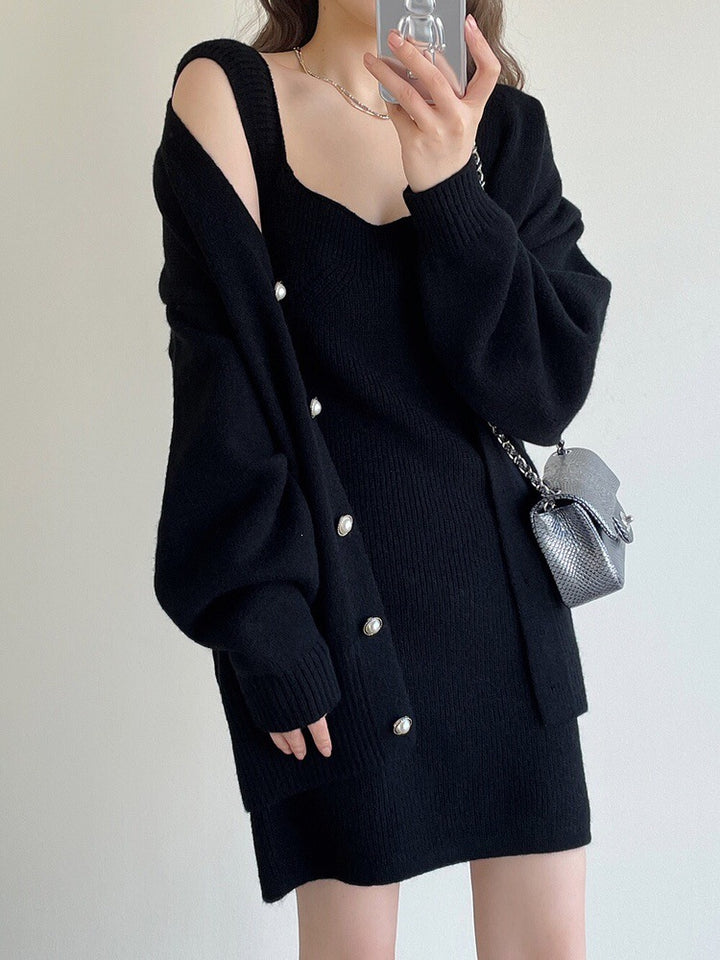 Women's knitted dress with open knit cardigan Mune Fashion