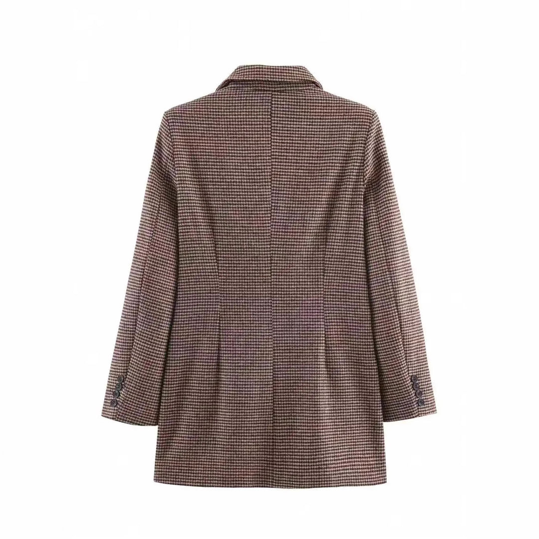 Women's tailored double-breasted blazer coat with houndstooth pattern and flap pockets Mune Fashion