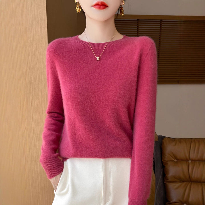 Women's Soft Mohair-Effect Round Neck Sweater with Fine Ribbed Hem and Light Oversize Fit Mune Fashion
