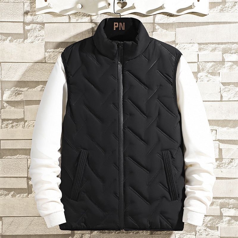 Men's chevron-stitched thermal vest with high stand-up collar and windproof outer layer Mune Fashion