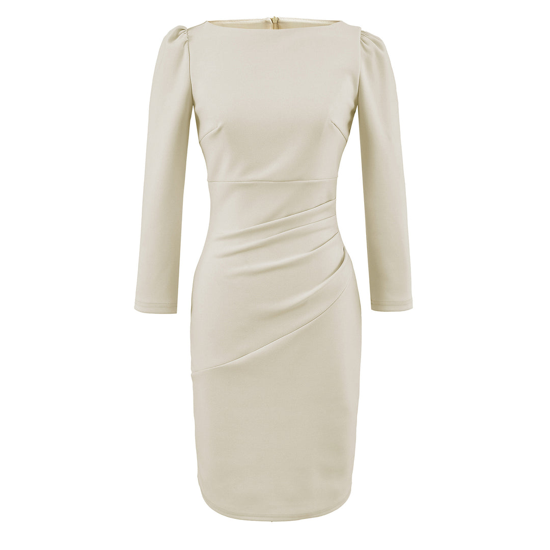 Women Figure-hugging Midi Dress with Gathered Wrap Look and Long Sleeves Mune Fashion